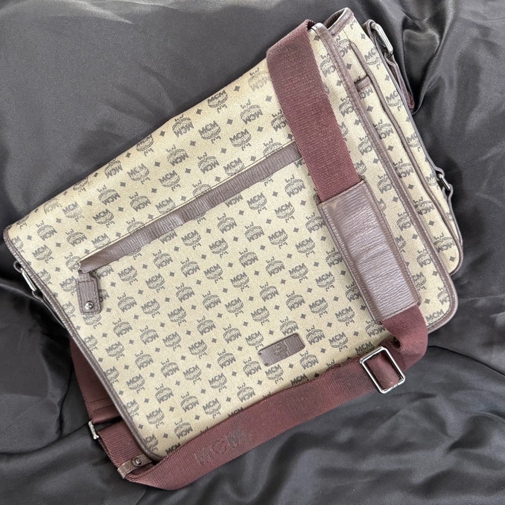 MCM Tan and Brown Men's Messenger Bag